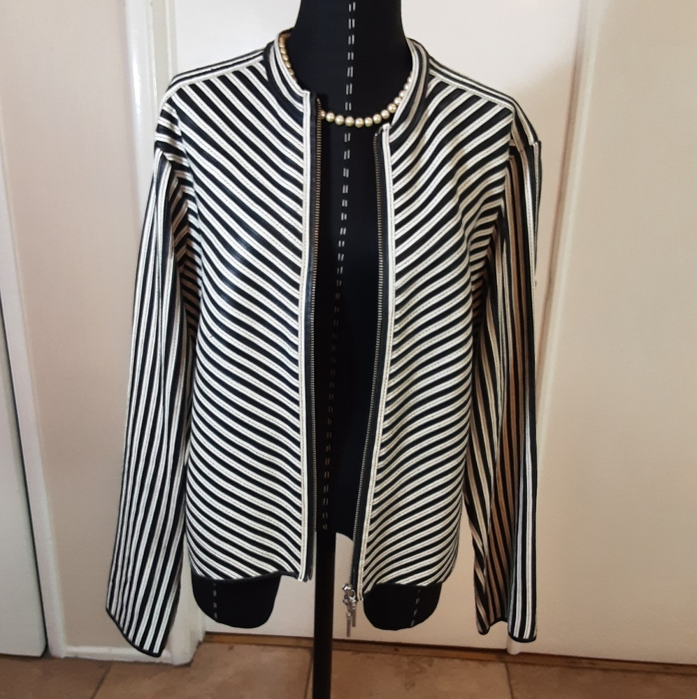 Bagatelle Black and White Striped Leather Blazer - Picture 1 of 4